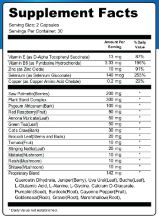 ProstaStream Supplement Fact