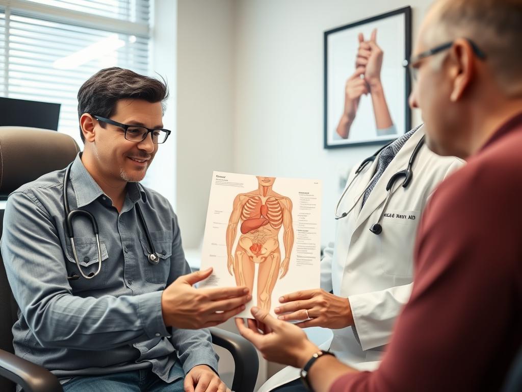 Urologist explaining treatment options to patient in Colorado clinic Urologist explaining treatment options to patient in Colorado clinic